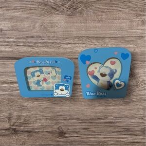 Vintage Morning Glory Blue Bear Small Picture Frame Set Of 2 New